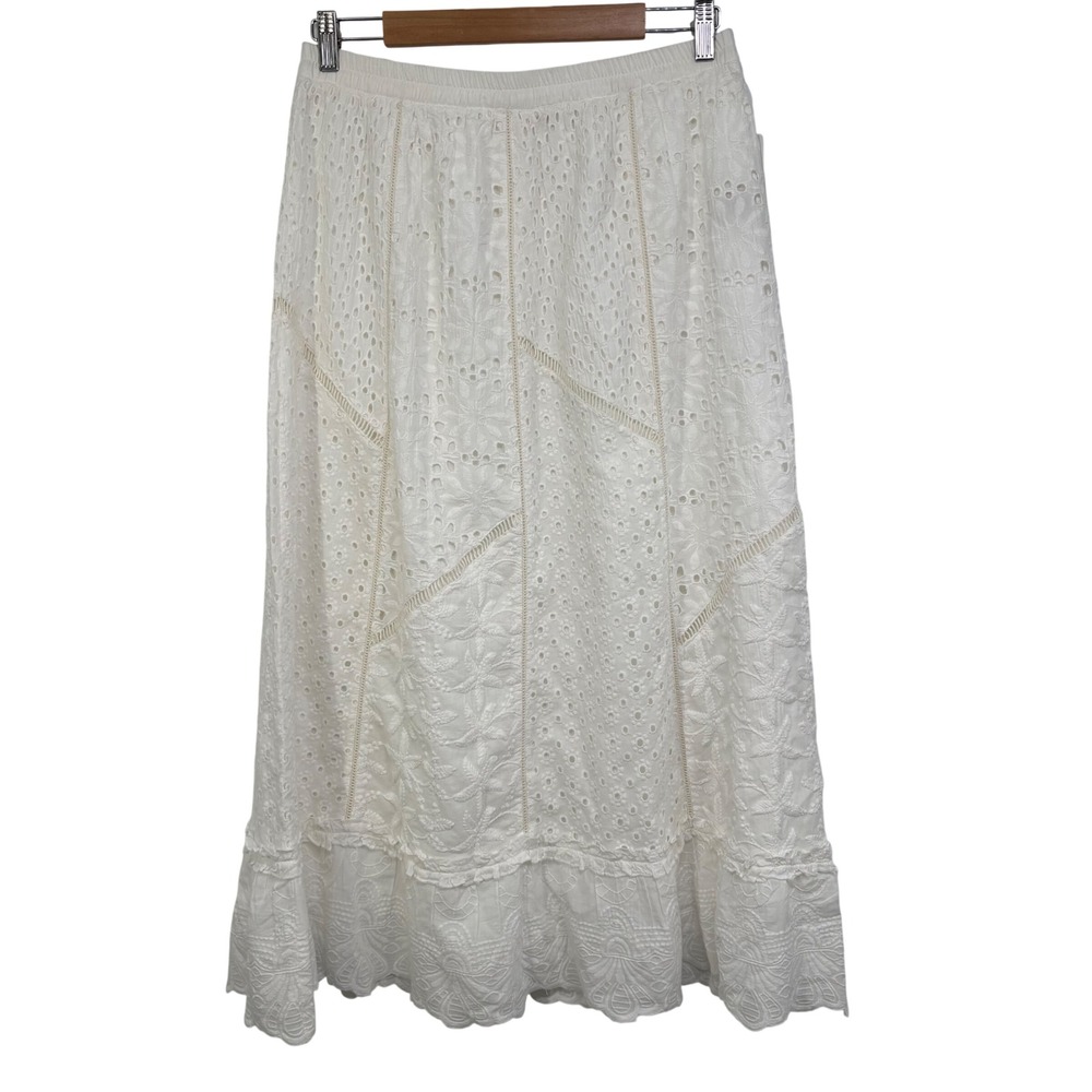 Soft Surroundings Porfiria Embellished Eyelet Maxi Skirt White PL Coastal Preppy